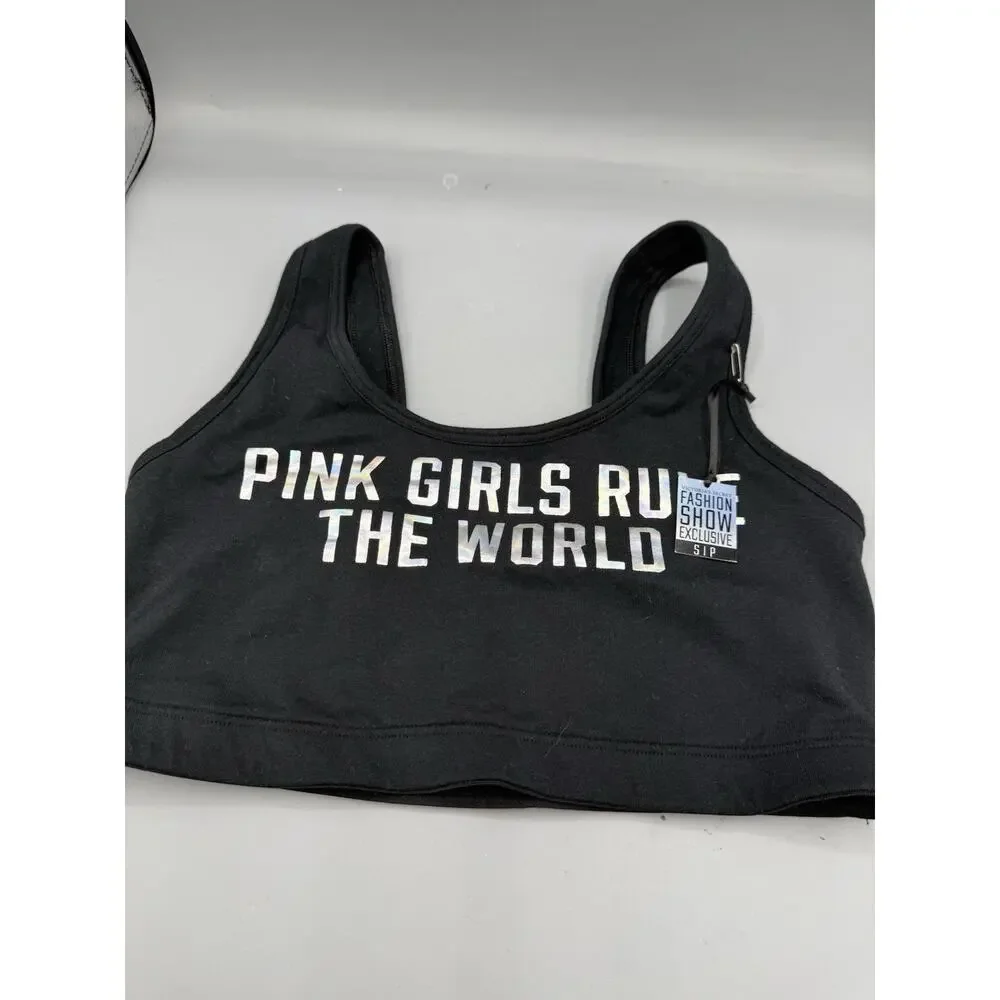 Victoria Secret PINK Girls Run The World Sports Bra S Black NWT